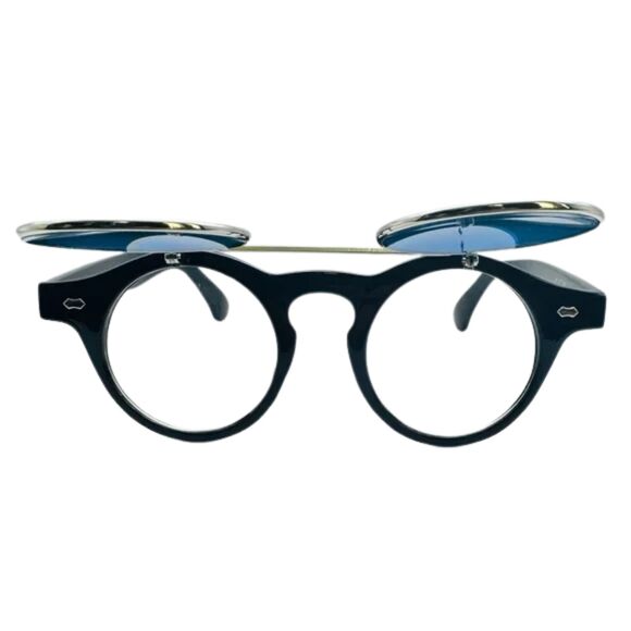 6112 | Gold Mirror Lens Flip Up Circle Sunglasses - Picture 4 of 6